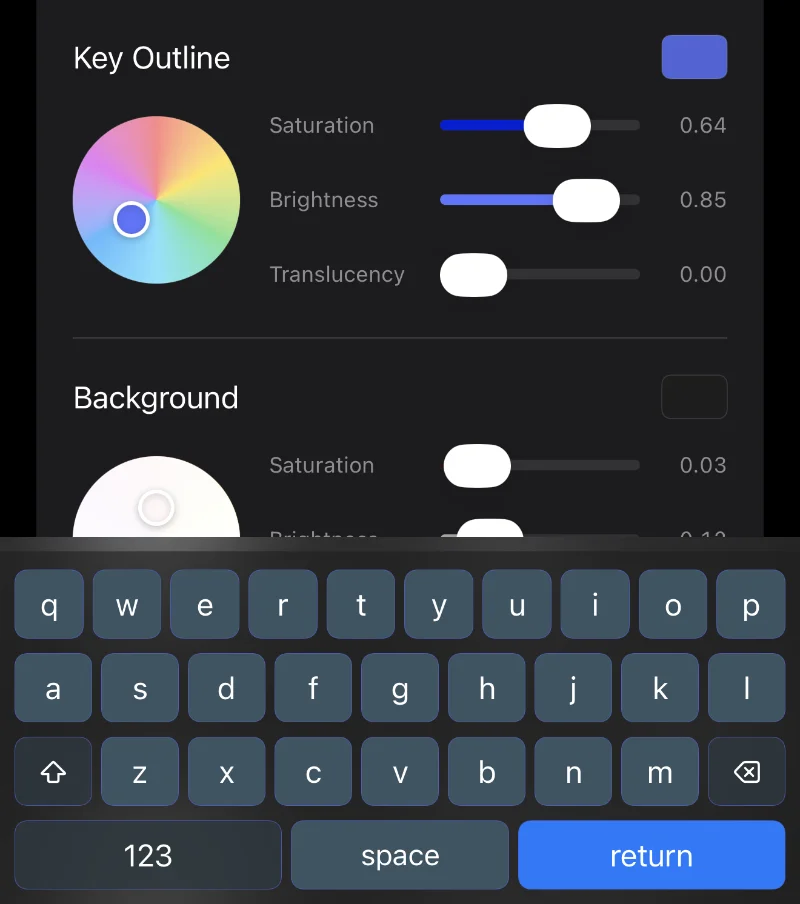 mochiKey custom theme editor interface